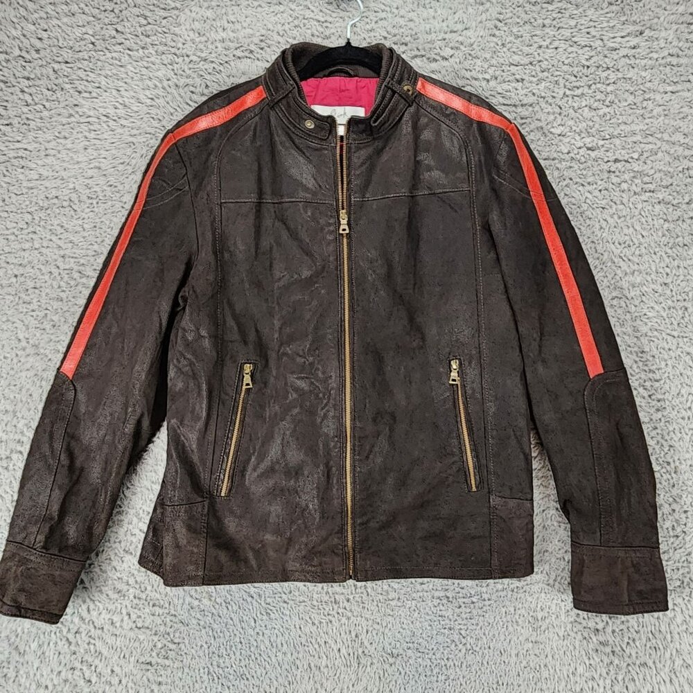 Blink Jacket Womens Large Brown Leather Long Sleeve Full Zip